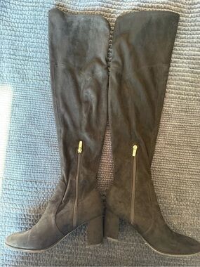 Marc Fisher Black Suede Knee-High to Over-the Knee Block Heel Boots